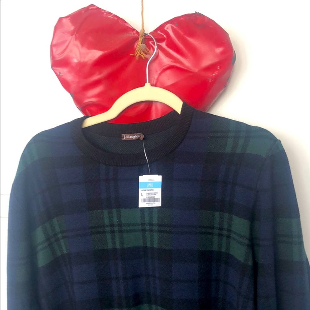 J. McLaughlin Green and Blue Plaid Crewneck Sweater EUC Note- has been worn
